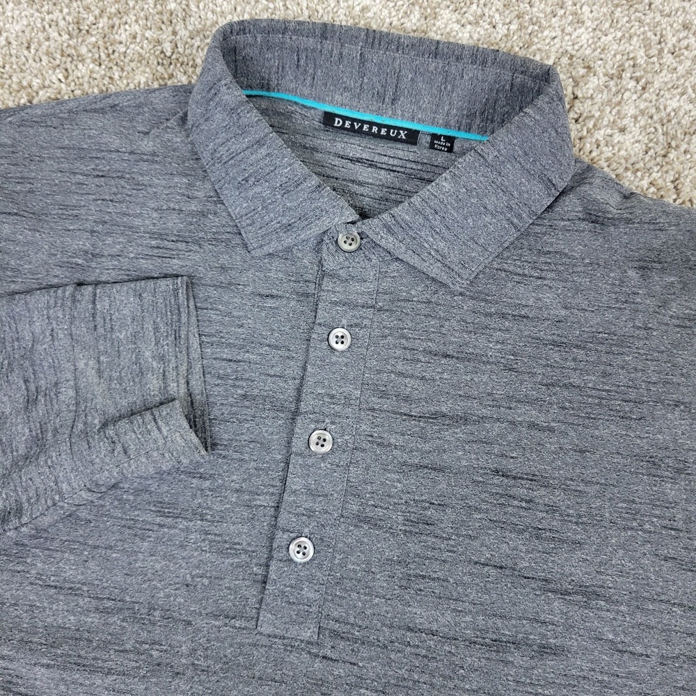 Devereux Mens Large Solid Gray Performance Stretch Golf Polo Long Sleeve